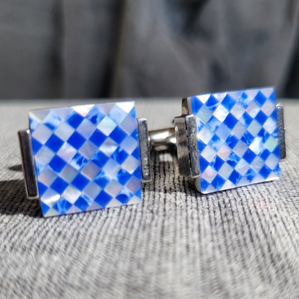 Floating Mother of Pearl Checkered Cufflinks